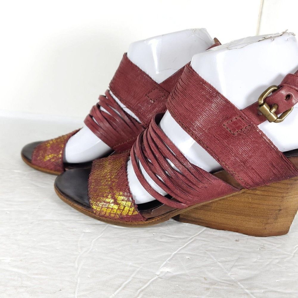 A.S.98 Women's EU37 US6,5 Burgundy Leather Wedge Heels Strappy Slingback Sandal - Picture 2 of 15